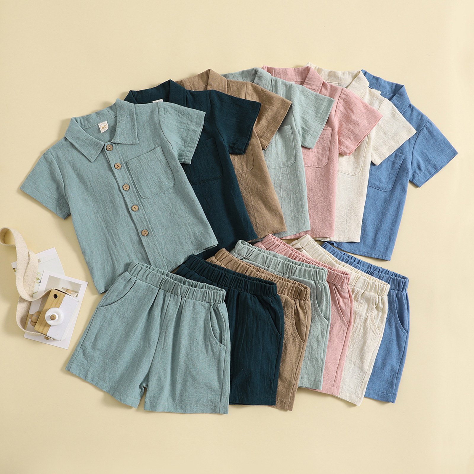 Summer Cotton Linen Breathable Toddler Boys' Short Sleeve Suit Children's Shirt Shorts 2 Piece Baby Clothing Sets