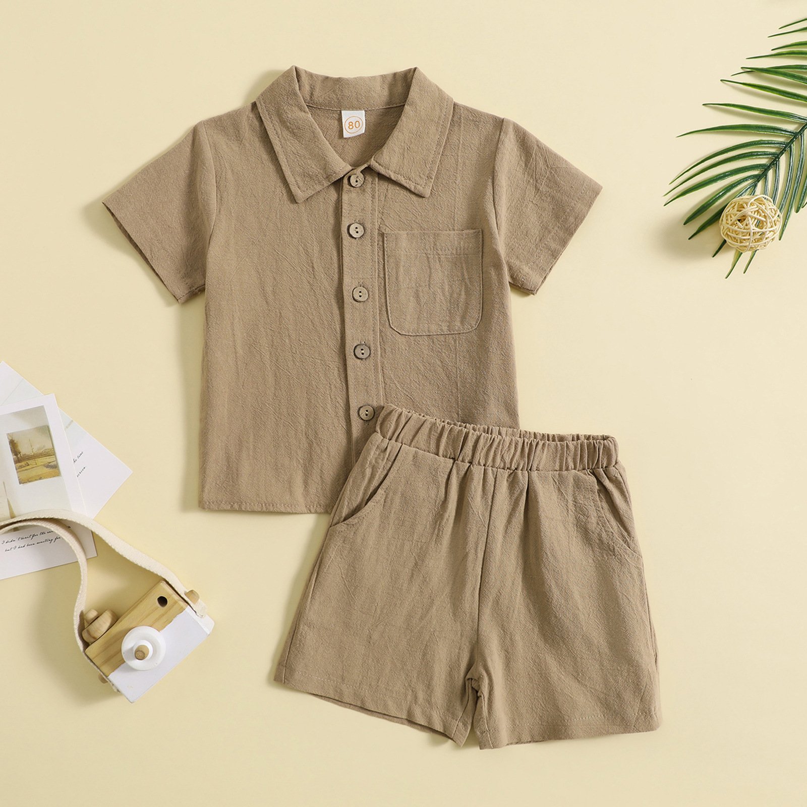 Summer Cotton Linen Breathable Toddler Boys' Short Sleeve Suit Children's Shirt Shorts 2 Piece Baby Clothing Sets