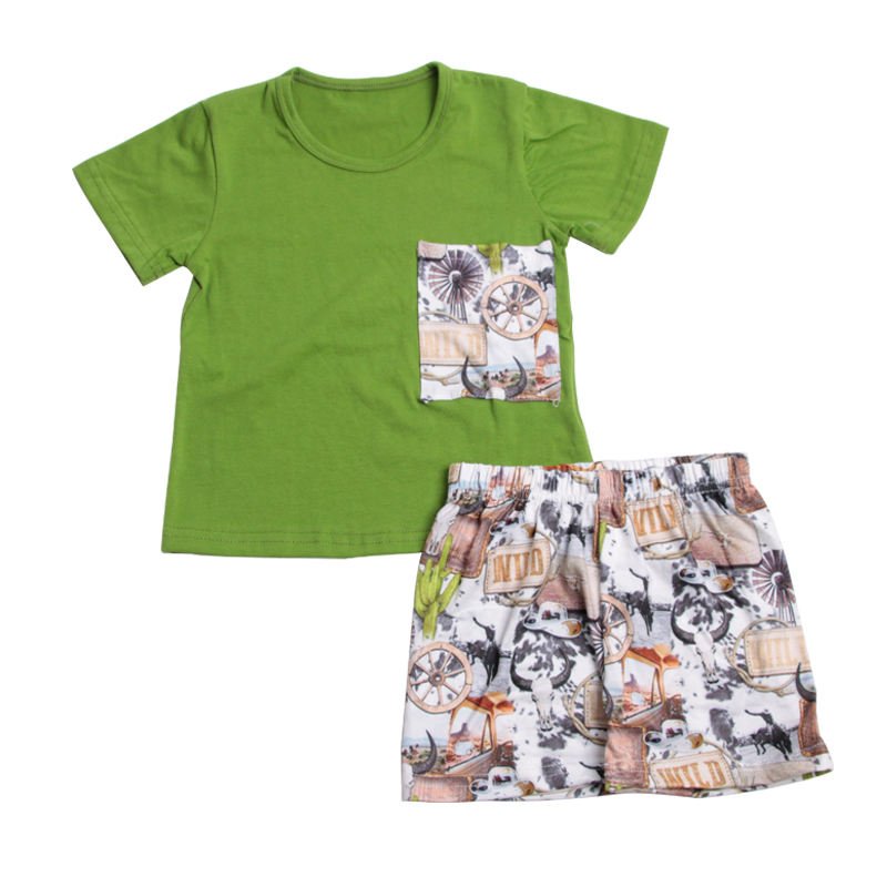 JF 2024 New Arrive Summer Boutique Kids Original Cotton Print Boys Clothing Sets Shortsleeve Suits