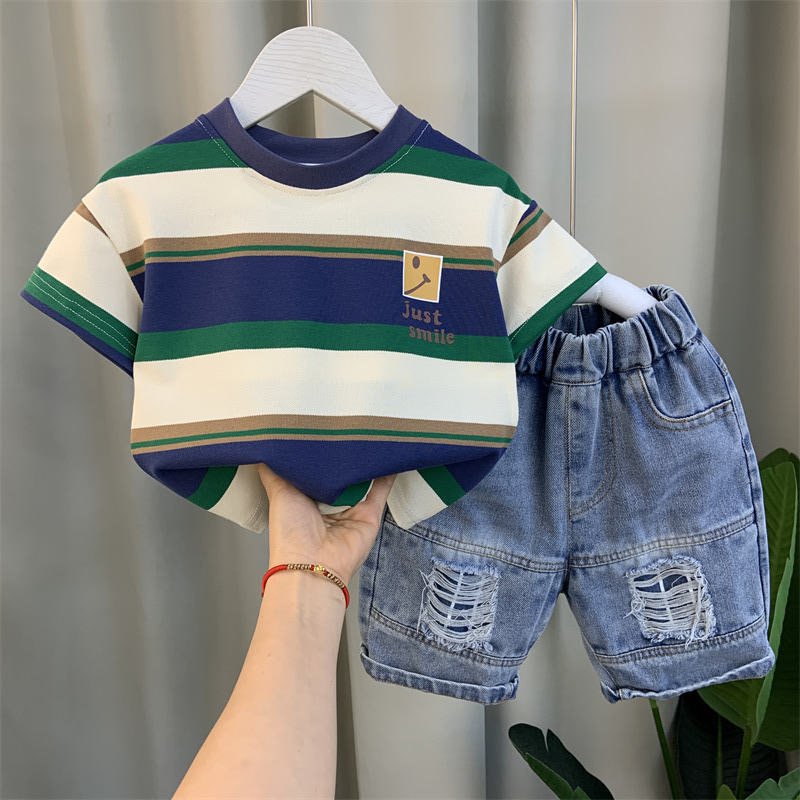 2024 Wholesale Summer 2pcs Kids Suits T-shirt and Shorts Print Teenagers Kids Boys Clothes Sets
