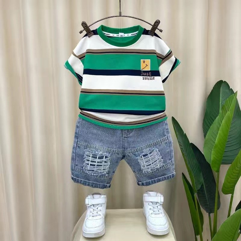 2024 Wholesale Summer 2pcs Kids Suits T-shirt and Shorts Print Teenagers Kids Boys Clothes Sets
