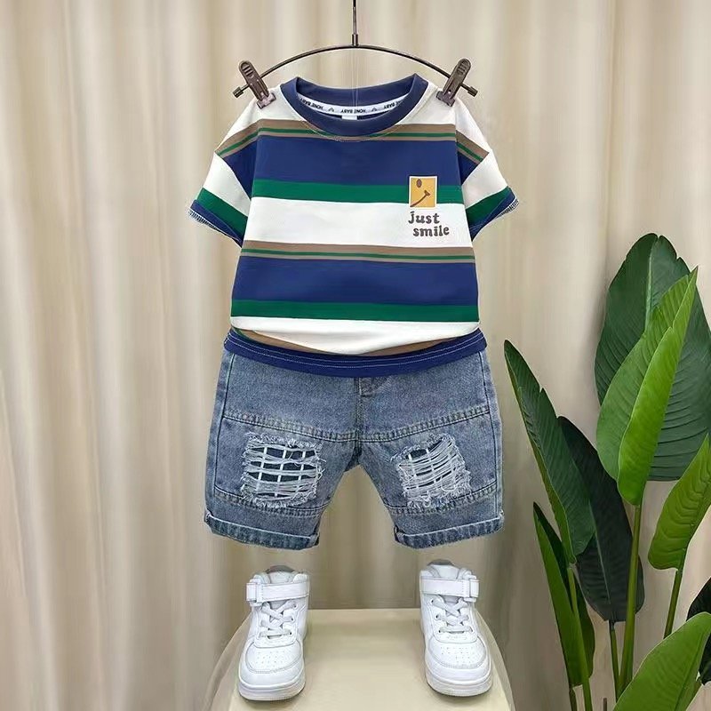 2024 Wholesale Summer 2pcs Kids Suits T-shirt and Shorts Print Teenagers Kids Boys Clothes Sets