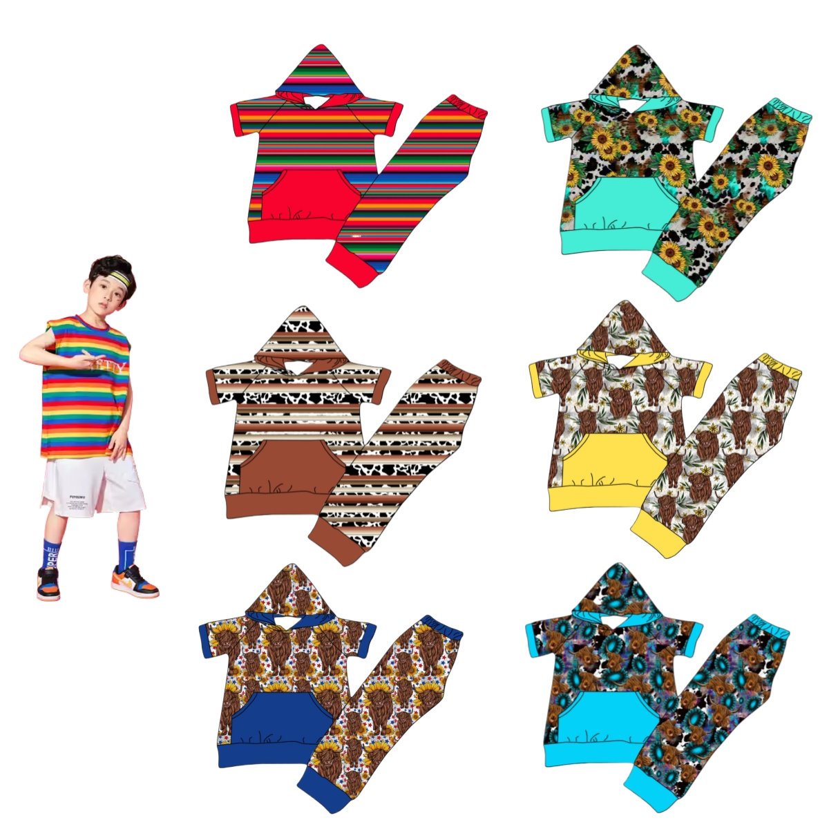 Autumn Fall Toddler Baby Lounge Clothing Sets Halloween Printed French Terry Fabric short Sleeve Tops & Pants Two-Piece Sets
