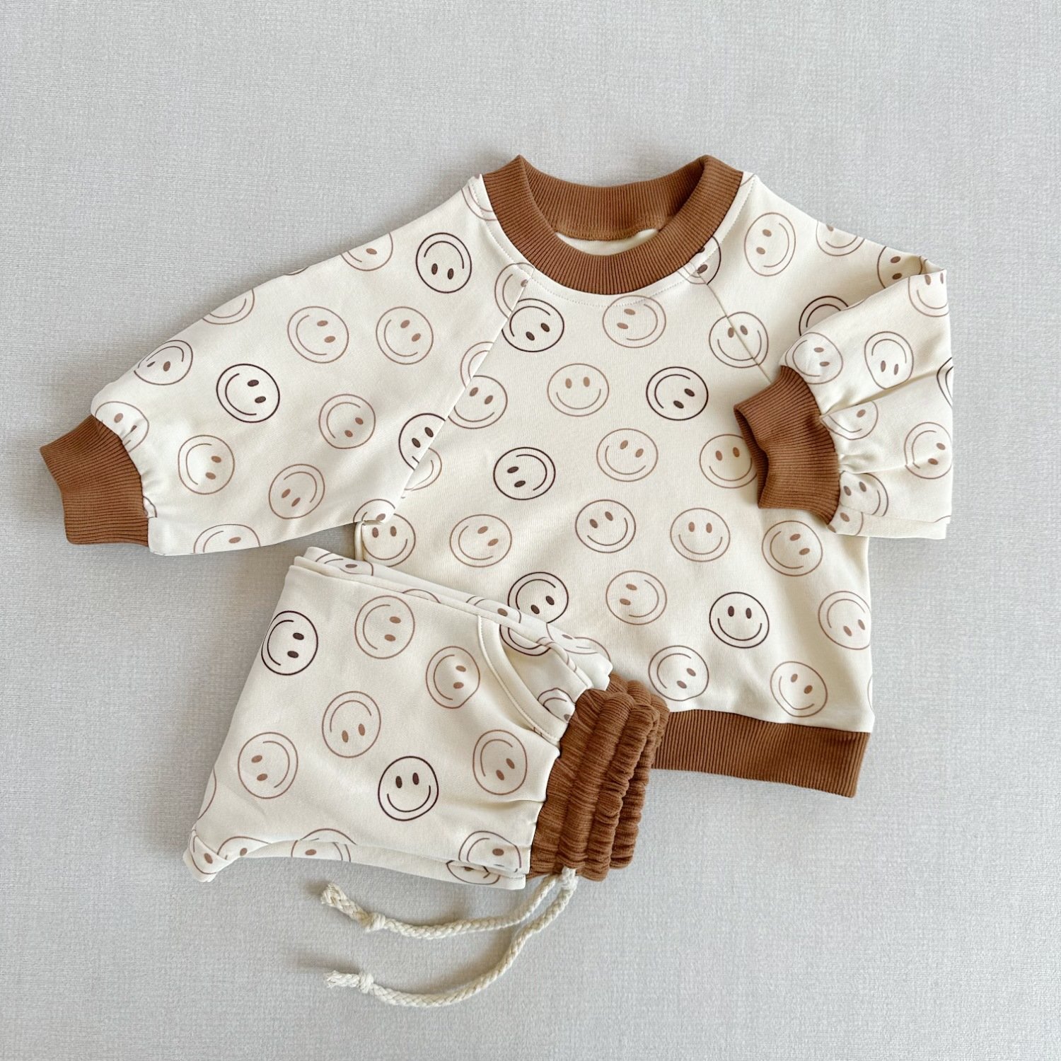 0-4Y Unisex Boho Baby Boys Girl Smiley Sweatsuit Jogger Clothes Set Sweatshirt Pant Happy Face Smiley Kids Tracksuit Outfit