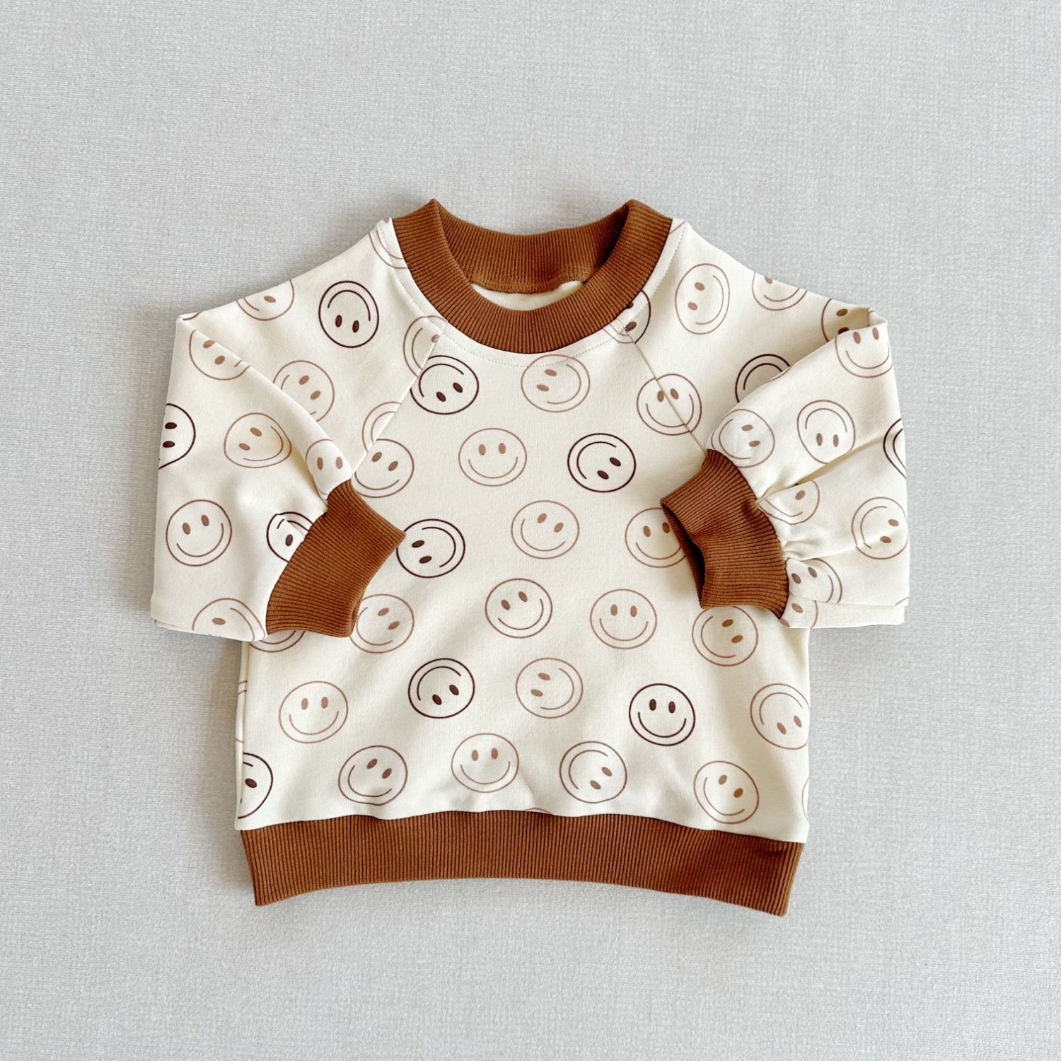 0-4Y Unisex Boho Baby Boys Girl Smiley Sweatsuit Jogger Clothes Set Sweatshirt Pant Happy Face Smiley Kids Tracksuit Outfit