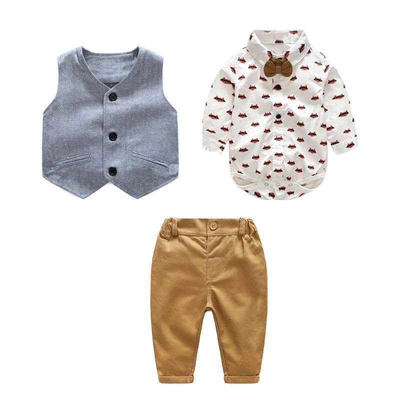 Cotton Baby Boy Formal Clothes 1st Birthday Party Suit Newborn Clothes 024 Months Infant Clothes Toddler Boy Clothing Sets Fall