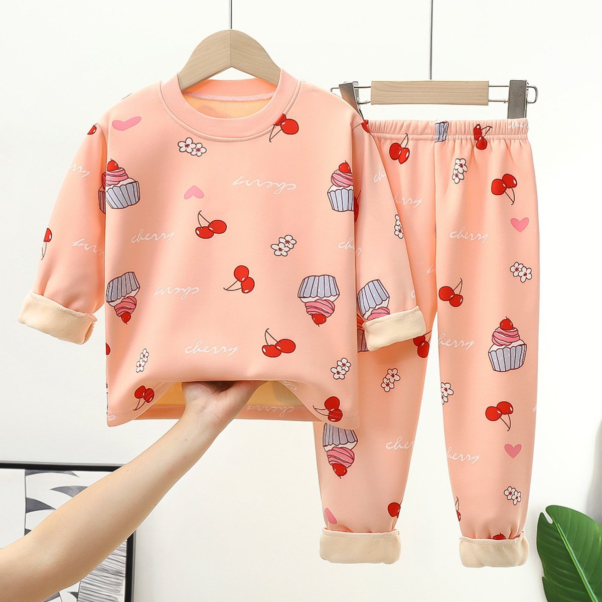 Children's warm underwear set, baby plush and thick children's clothing