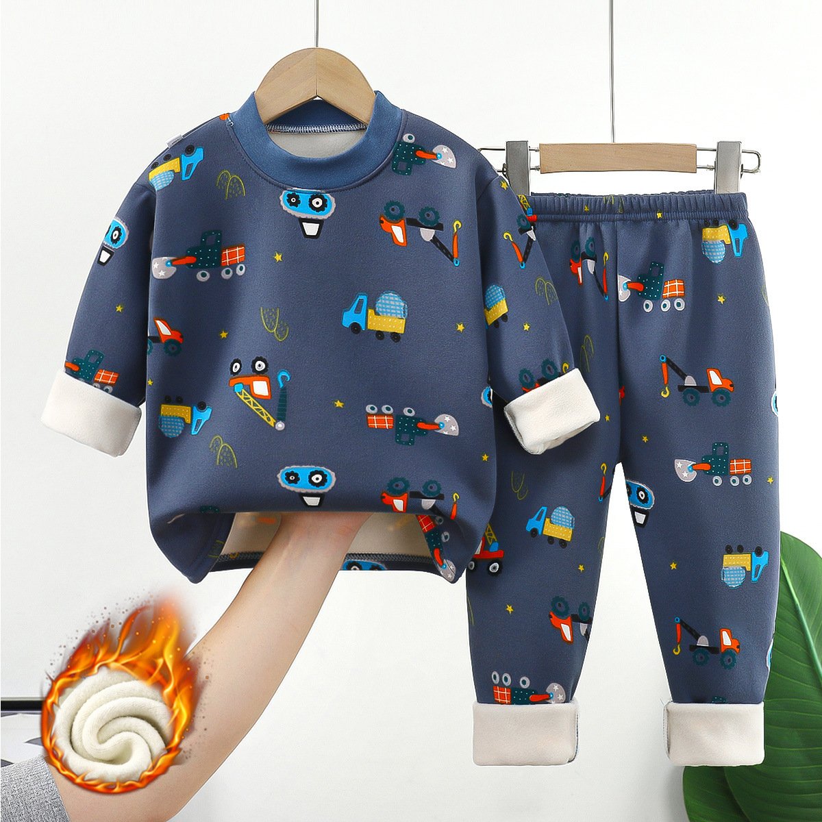 Children's warm underwear set, baby plush and thick children's clothing