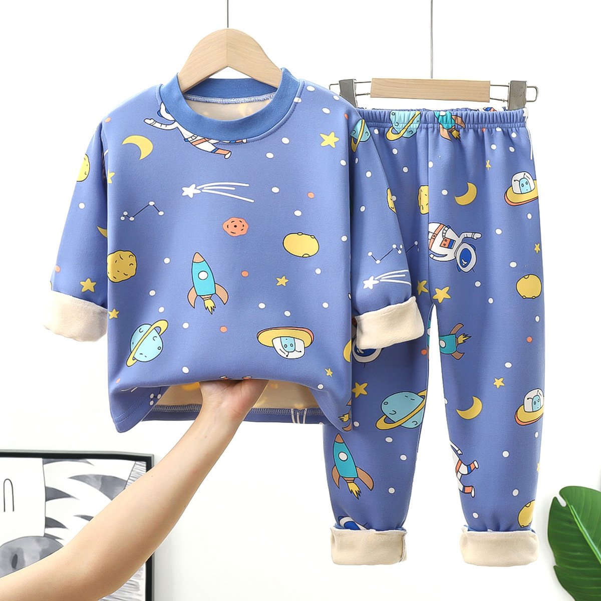 Children's warm underwear set, baby plush and thick children's clothing
