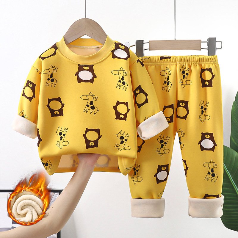 Children's warm underwear set, baby plush and thick children's clothing