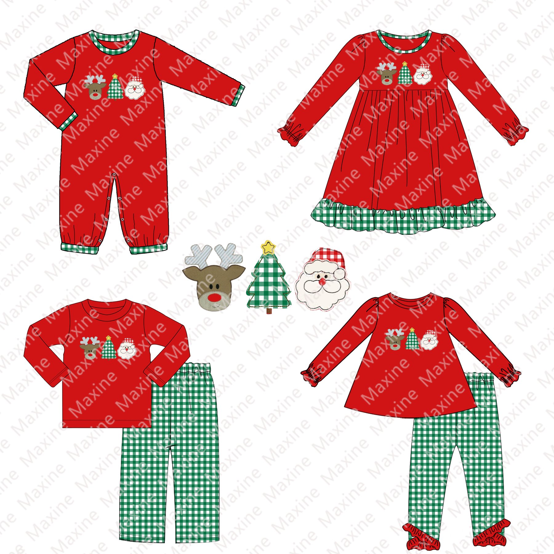 Hot sale dog truck applique red top with navy seersucker pant new Christmas boys clothing sets