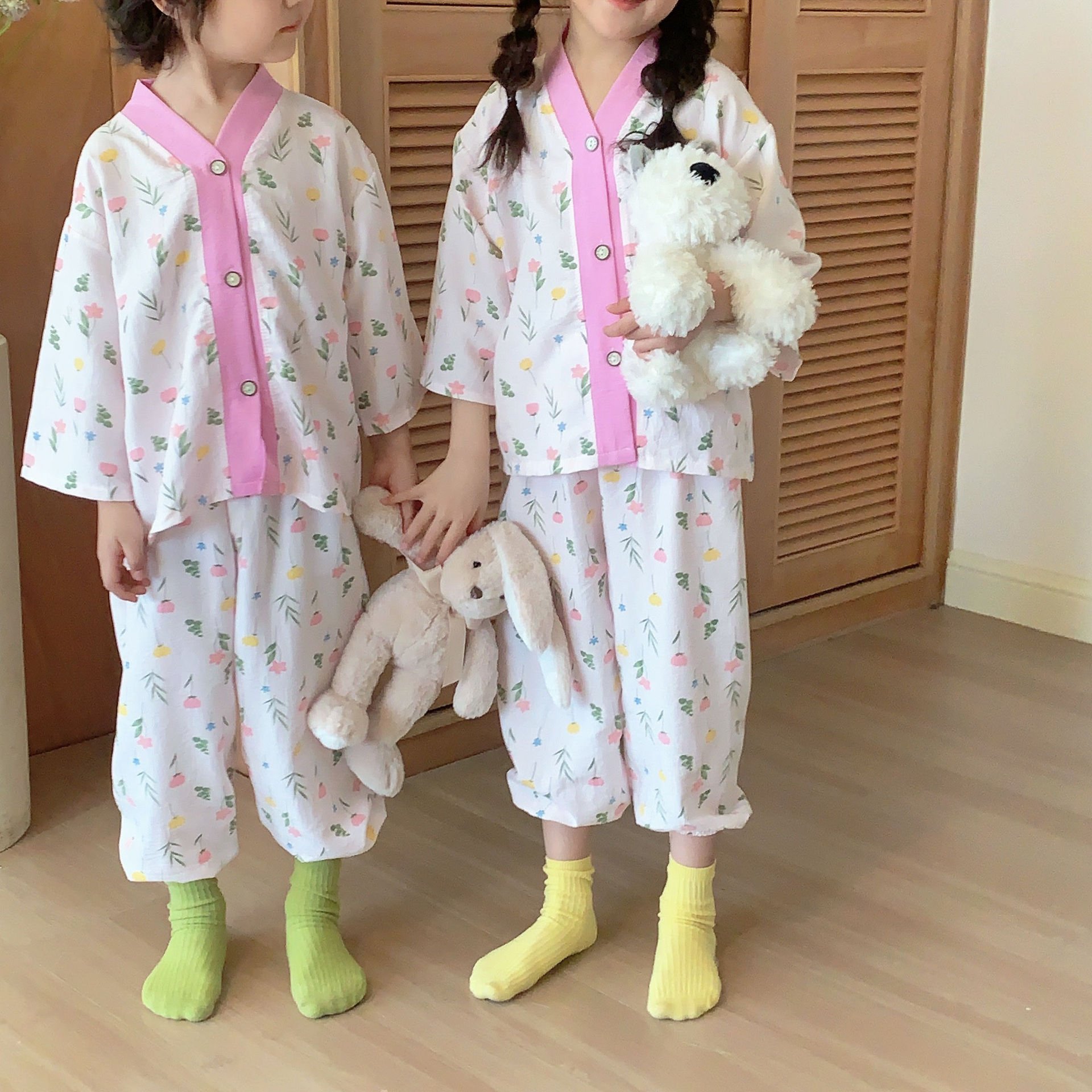 New Style Pajama For Kids Girls Set Long-Sleeved Trousers Boys Home Clothes Korean Style Air-Conditioned Clothes 2pcs Set