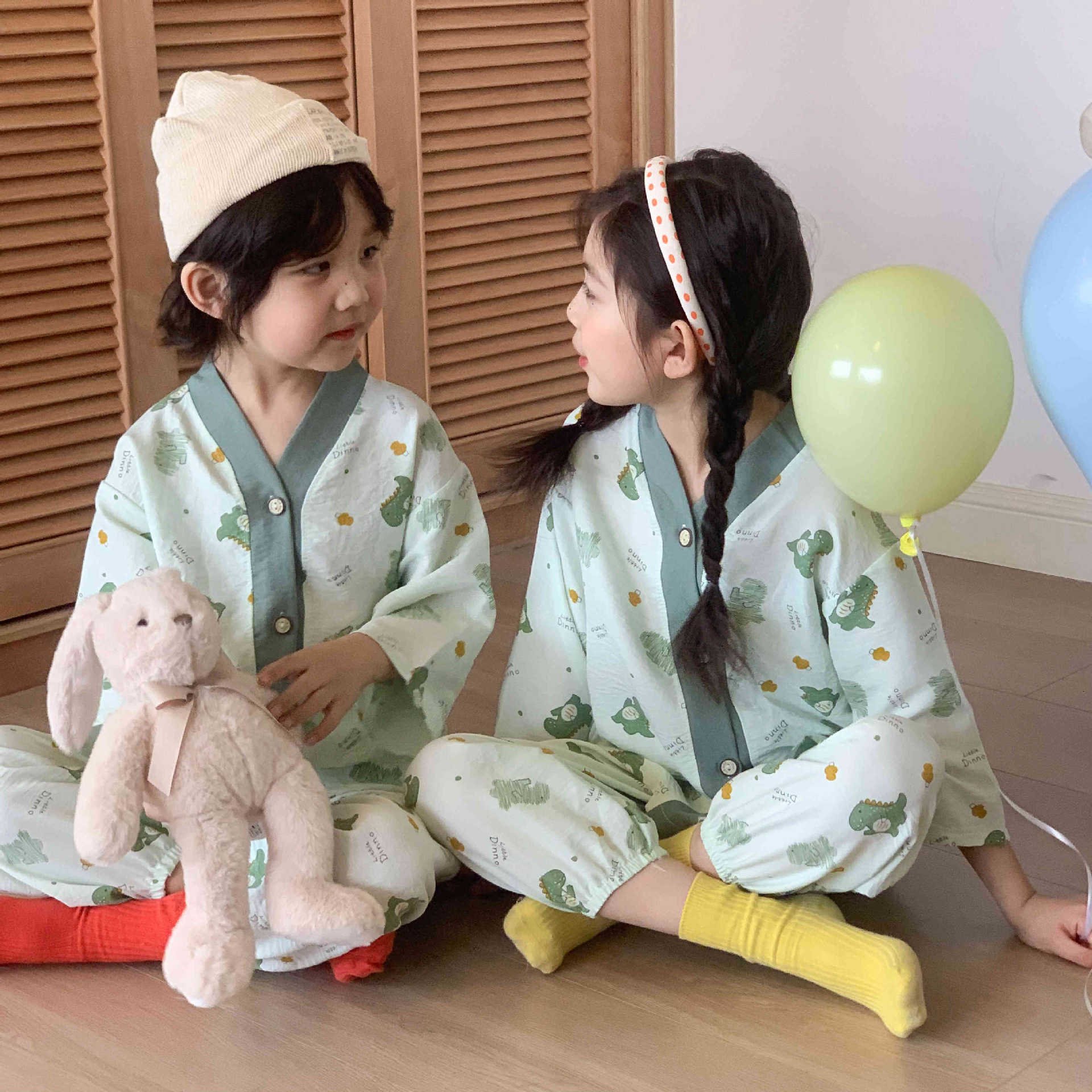 New Style Pajama For Kids Girls Set Long-Sleeved Trousers Boys Home Clothes Korean Style Air-Conditioned Clothes 2pcs Set