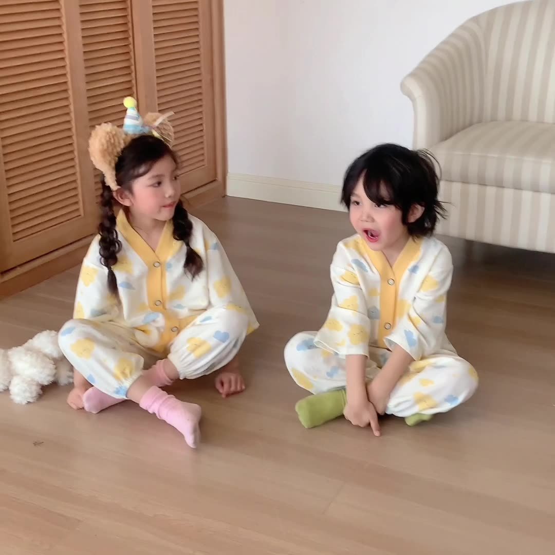 New Style Pajama For Kids Girls Set Long-Sleeved Trousers Boys Home Clothes Korean Style Air-Conditioned Clothes 2pcs Set
