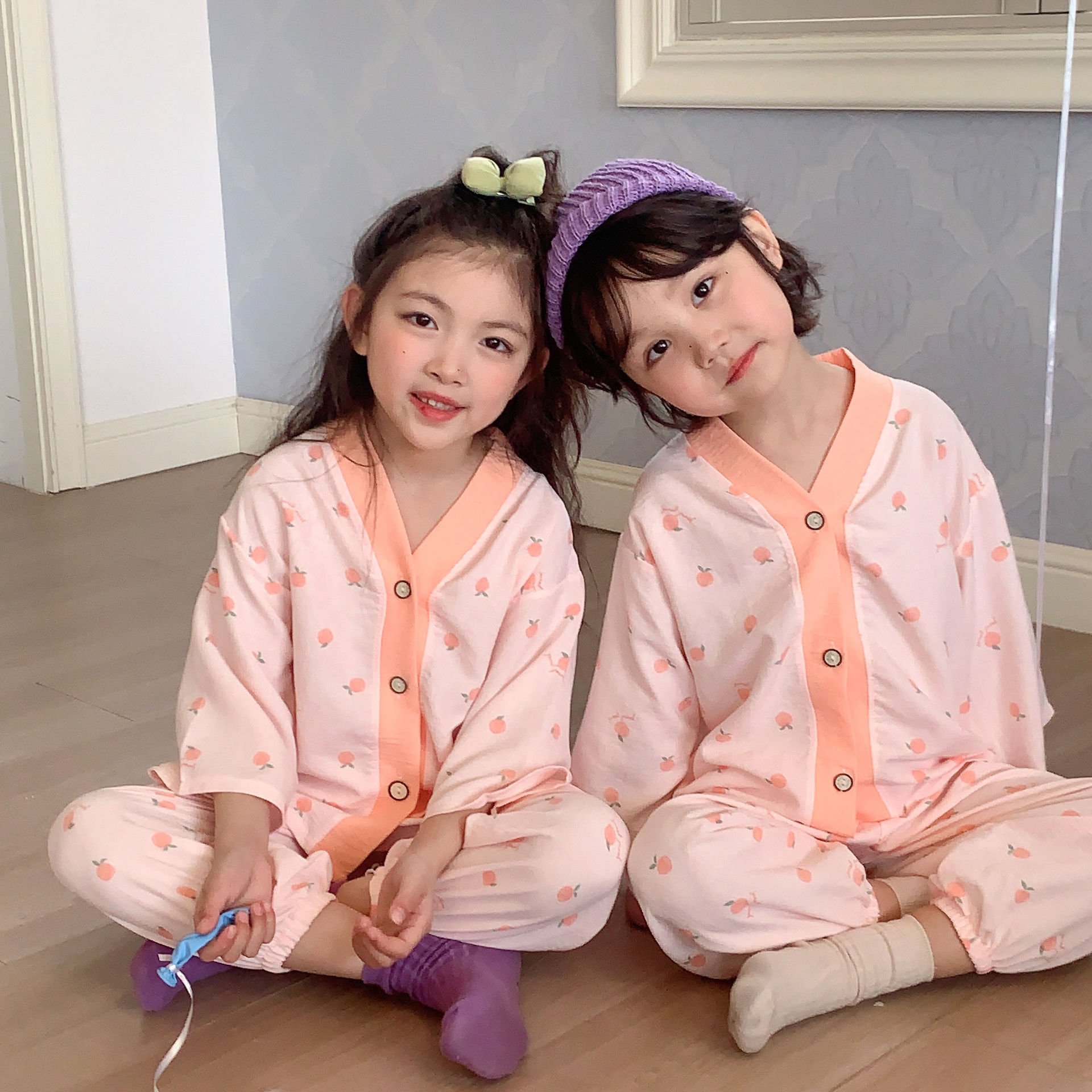 New Style Pajama For Kids Girls Set Long-Sleeved Trousers Boys Home Clothes Korean Style Air-Conditioned Clothes 2pcs Set