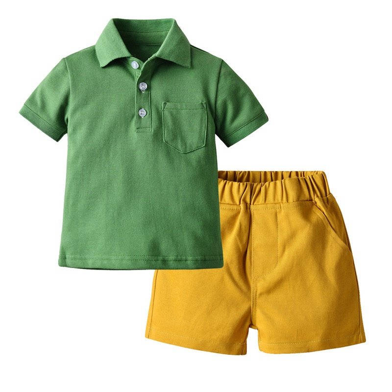 Customized Logo Summer Polo Kids Clothing Set Lapel Casual Boys Polo Shirts Shorts Clothing Set