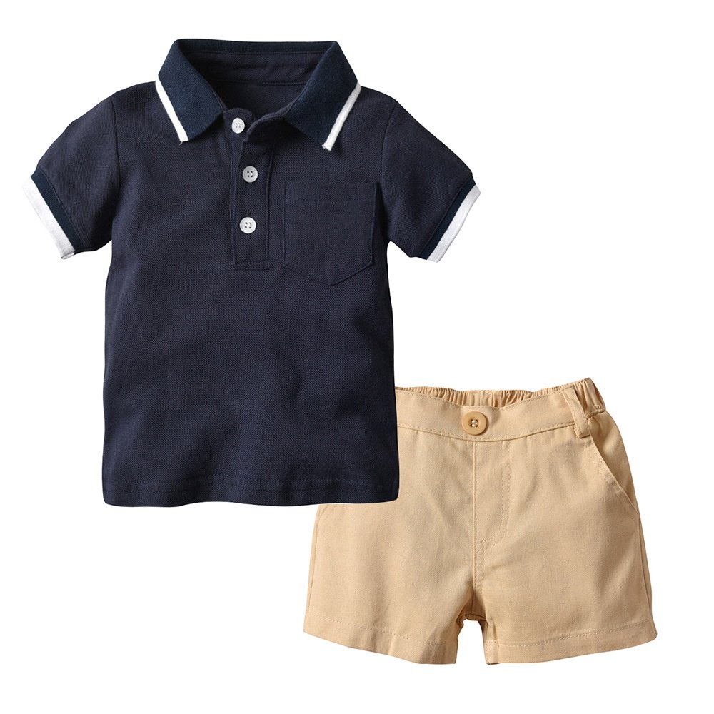 Customized Logo Summer Polo Kids Clothing Set Lapel Casual Boys Polo Shirts Shorts Clothing Set