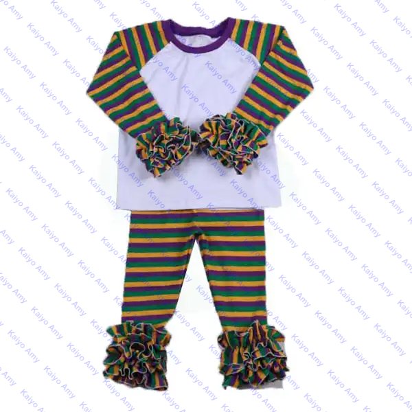 Mardi Gras outfits children raglan long sleeve matching two piece pants set cotton stripe kids boys clothing sets 3-4 years