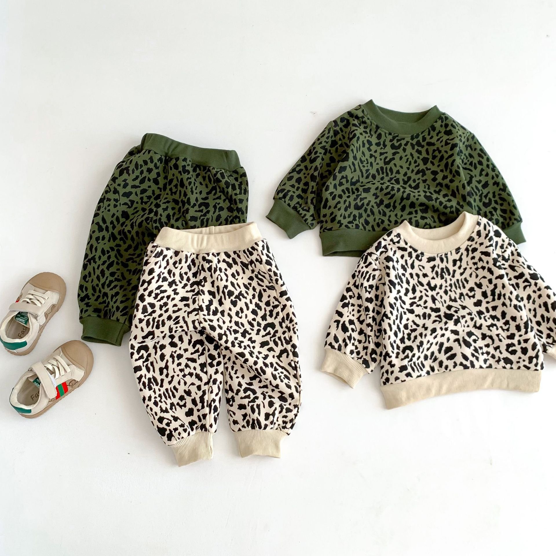 Autumn Newborn Infant Toddler Boys Girls Clothes Long Sleeve Cotton Leopard Top Pants Baby Clothing Set