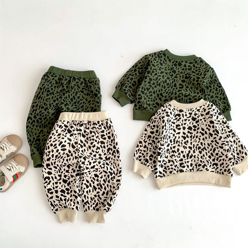 Autumn Newborn Infant Toddler Boys Girls Clothes Long Sleeve Cotton Leopard Top Pants Baby Clothing Set