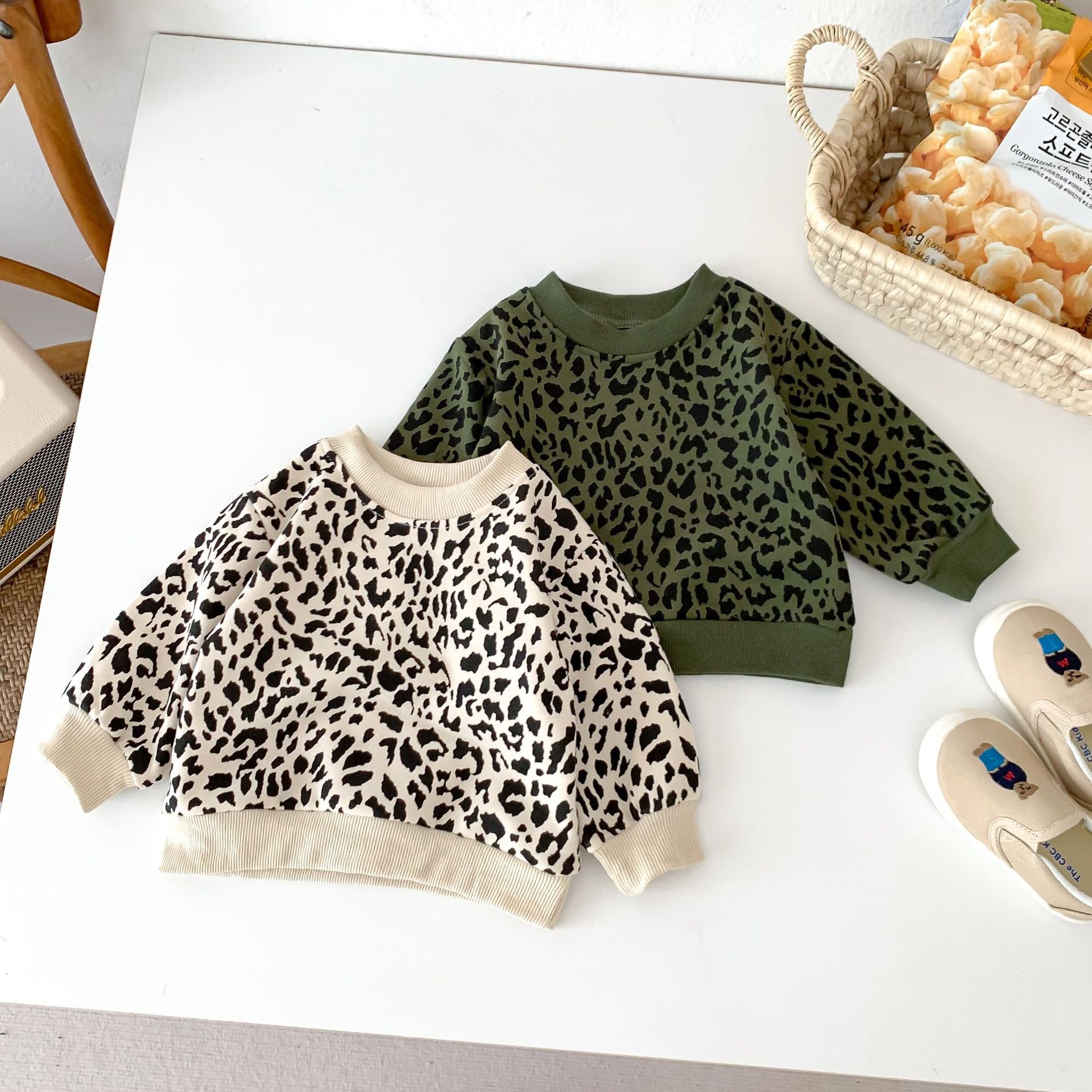 Autumn Newborn Infant Toddler Boys Girls Clothes Long Sleeve Cotton Leopard Top Pants Baby Clothing Set