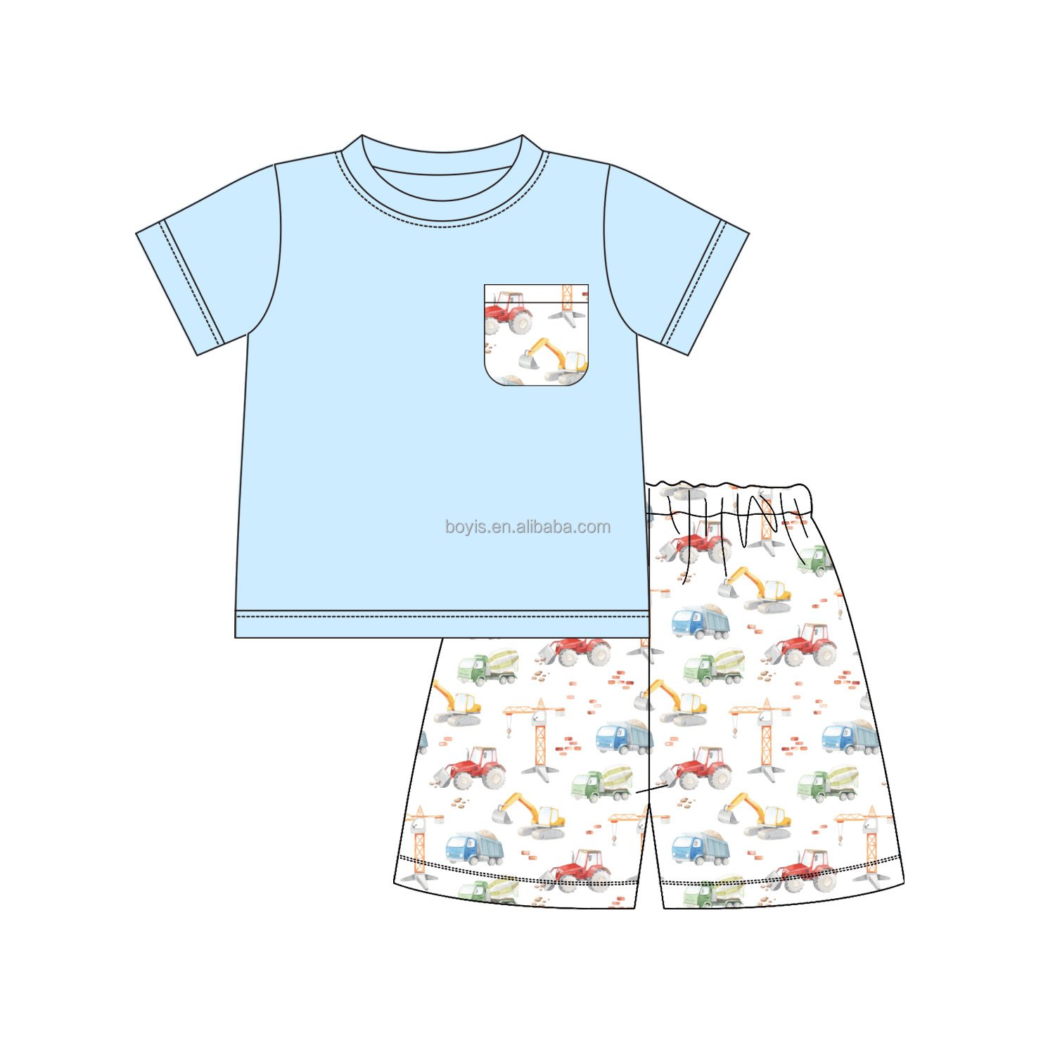 Wholesale Boyis Boys Clothing set with Custom Print Children Boy Summer Excavator Print Family Matching Outfit