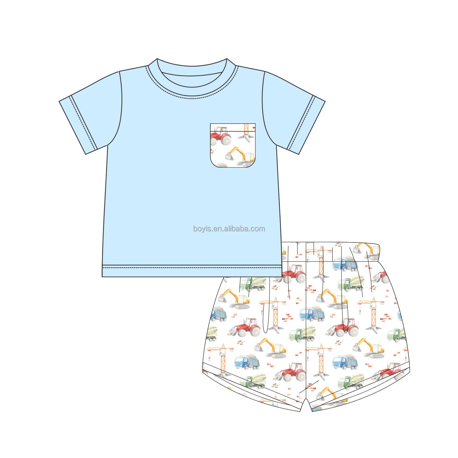Wholesale Boyis Boys Clothing set with Custom Print Children Boy Summer Excavator Print Family Matching Outfit
