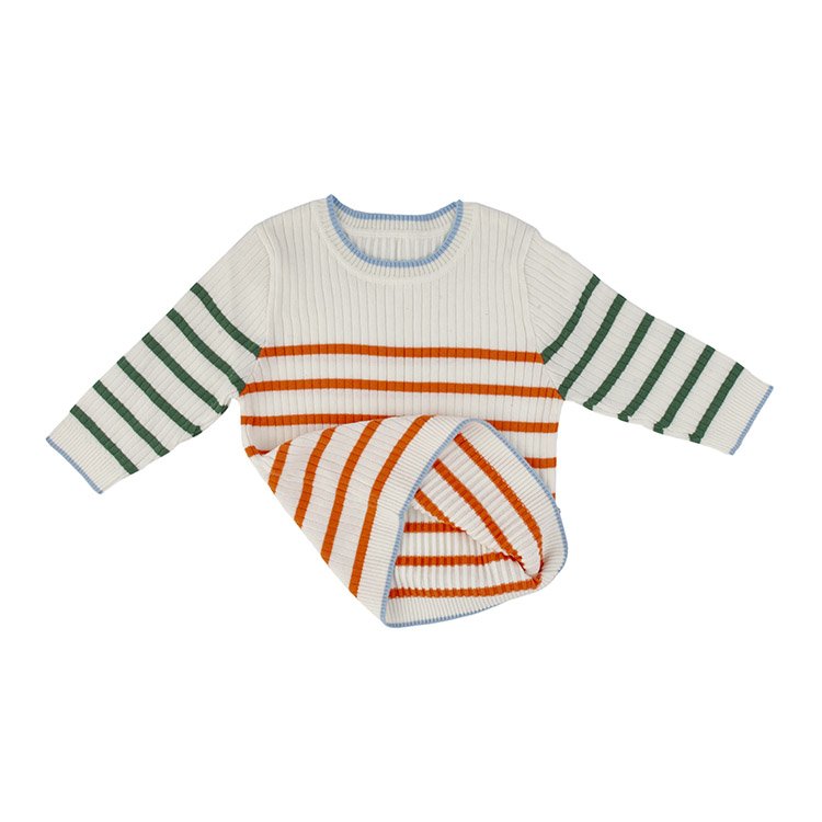 Custom knitted Baby Girl Boy Clothes Set stripe sweater thick Ribbed Cotton Baby Clothing Sets