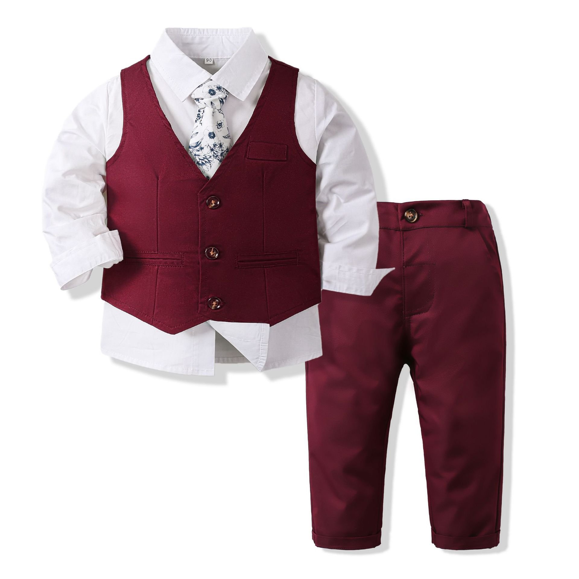 1 to 6 Years Formal Outfits Boy Party Clothes Little Kids Boy Solid Vest Suit Toddler Boy Clothing Sets Children's Party Clothes