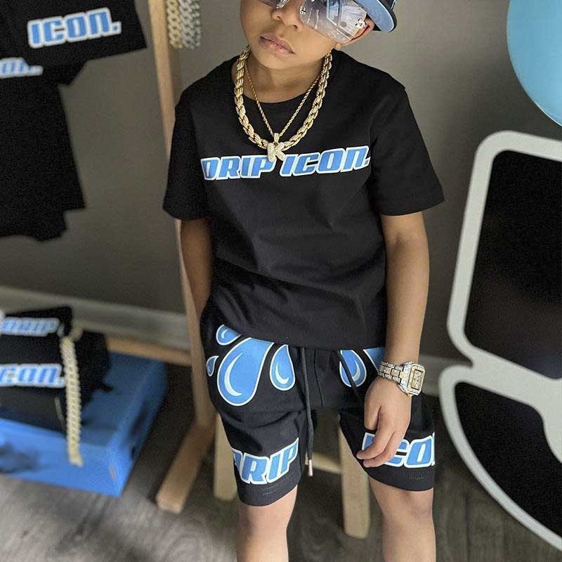 Custom Logo Summer Children Clothing Sets Boys Streetwear Kids Clothes Two Piece Shorts Set Printing T Shirt And Short Set