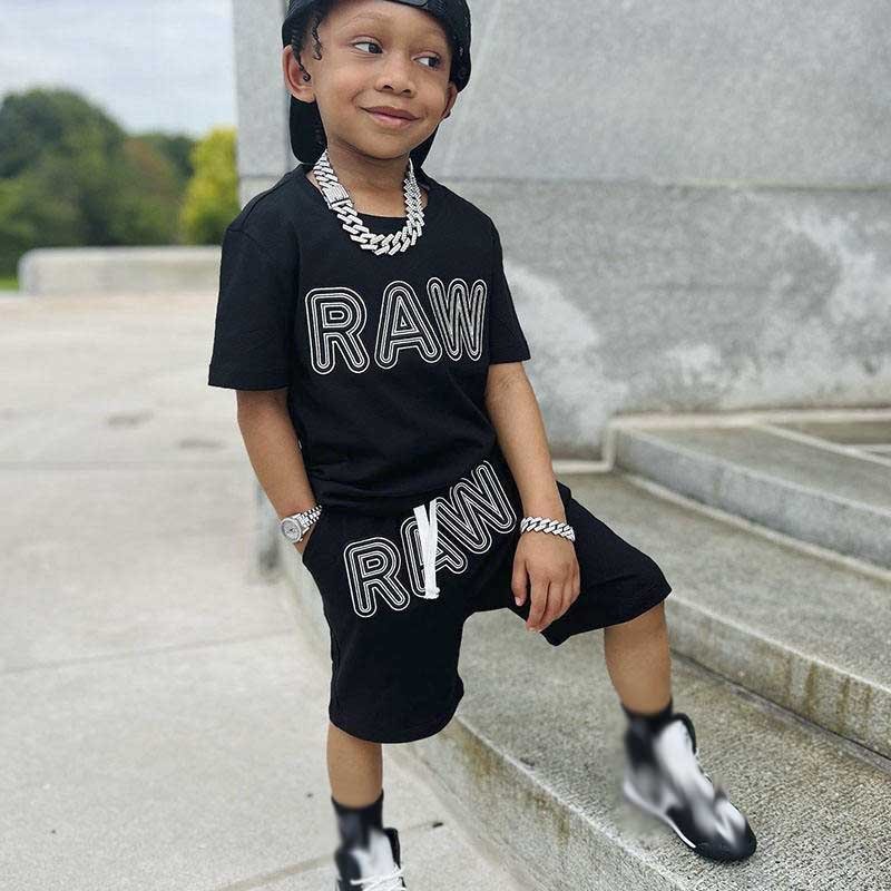 Custom Logo Summer Children Clothing Sets Boys Streetwear Kids Clothes Two Piece Shorts Set Printing T Shirt And Short Set