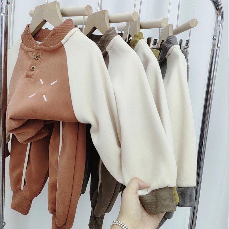 Kids clothing fleece cotton 2Pcs set Sports jogger outfit hoodie sweatshirt sweaterpant suit boy children clothing tracksuit