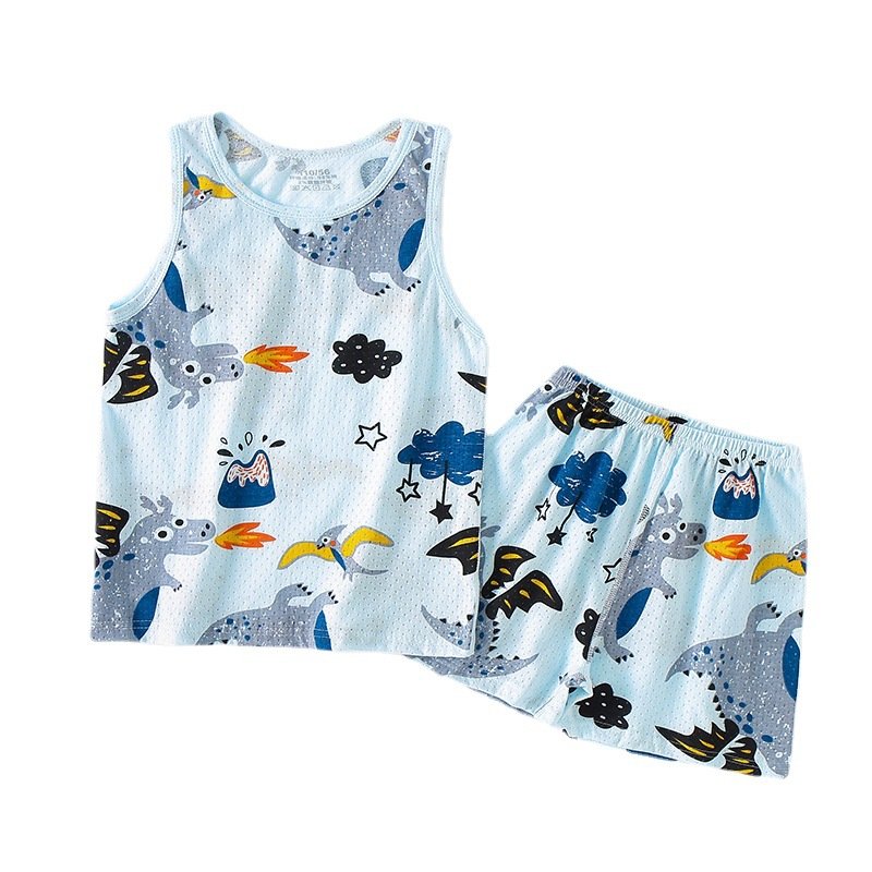 Children's vest suit summer thin boys and girls cotton mesh casual sleeveless vest shorts wholesale