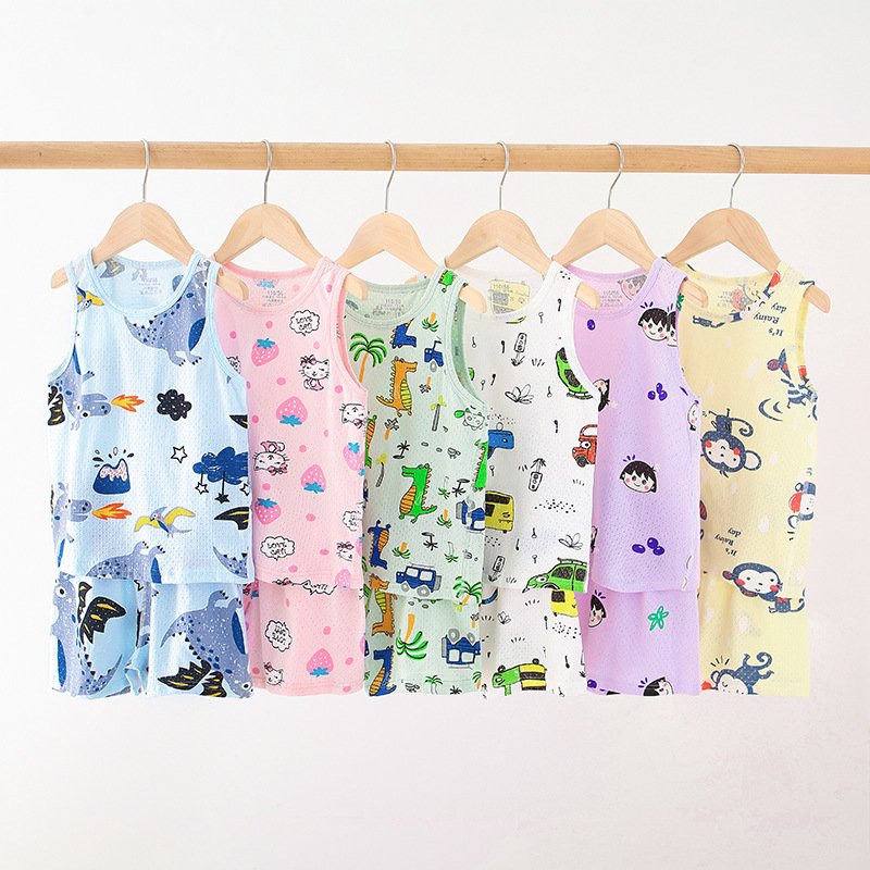 Children's vest suit summer thin boys and girls cotton mesh casual sleeveless vest shorts wholesale
