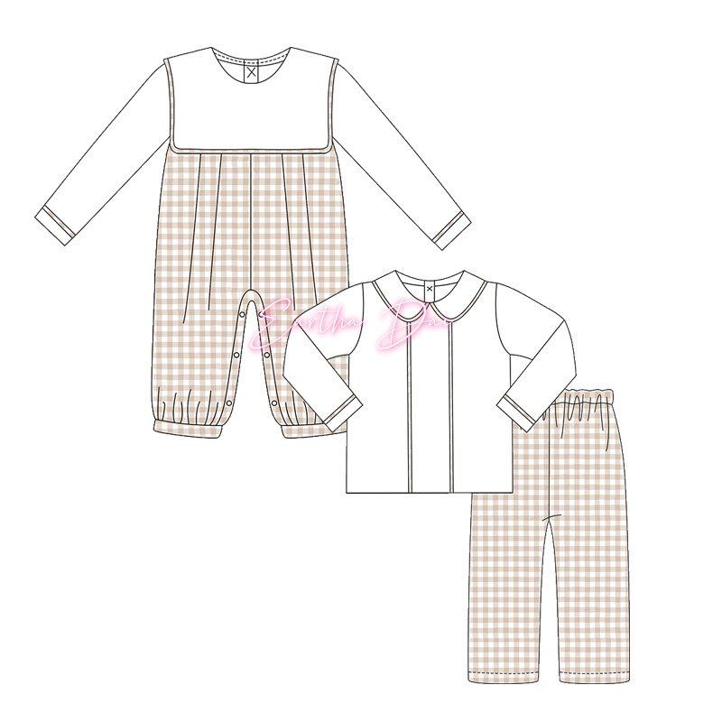 matching baby boys sets woven gingham monogram mardi gras kids outfits long sleeve children boys clothing sets