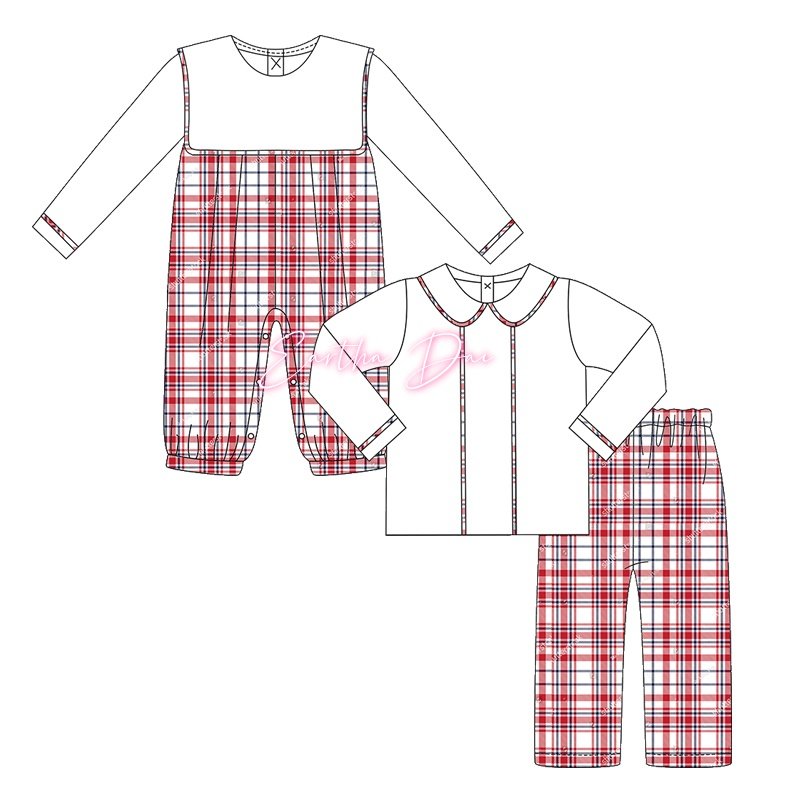 matching baby boys sets woven gingham monogram mardi gras kids outfits long sleeve children boys clothing sets
