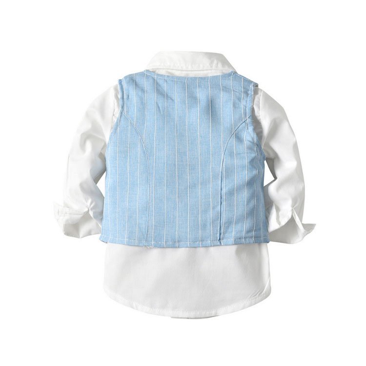 Spring And Autumn New Children's Wear Boys' Suit Three-Piece Gentlemen's And Blue Striped+Bow Tie Boys Baby Clothes Sets
