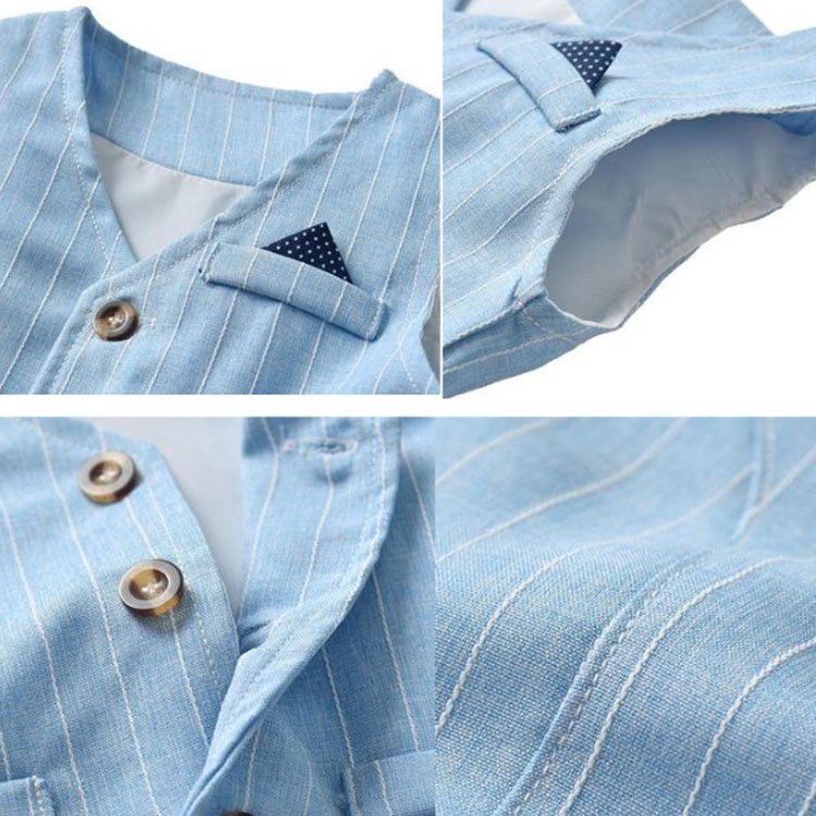 Spring And Autumn New Children's Wear Boys' Suit Three-Piece Gentlemen's And Blue Striped+Bow Tie Boys Baby Clothes Sets