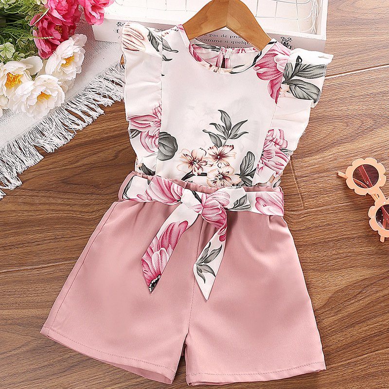 Cross border popular children's clothing 2024 new print hanging neck top and shorts set wholesale