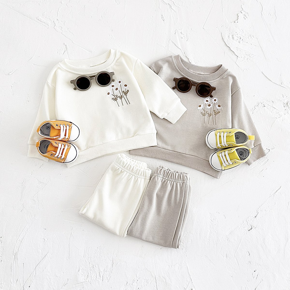 Autumn Baby Girl Magritte Embroidery Hoodie 2PCS New Born Baby Round Neck Long Sleeve Trousers Set Clothes