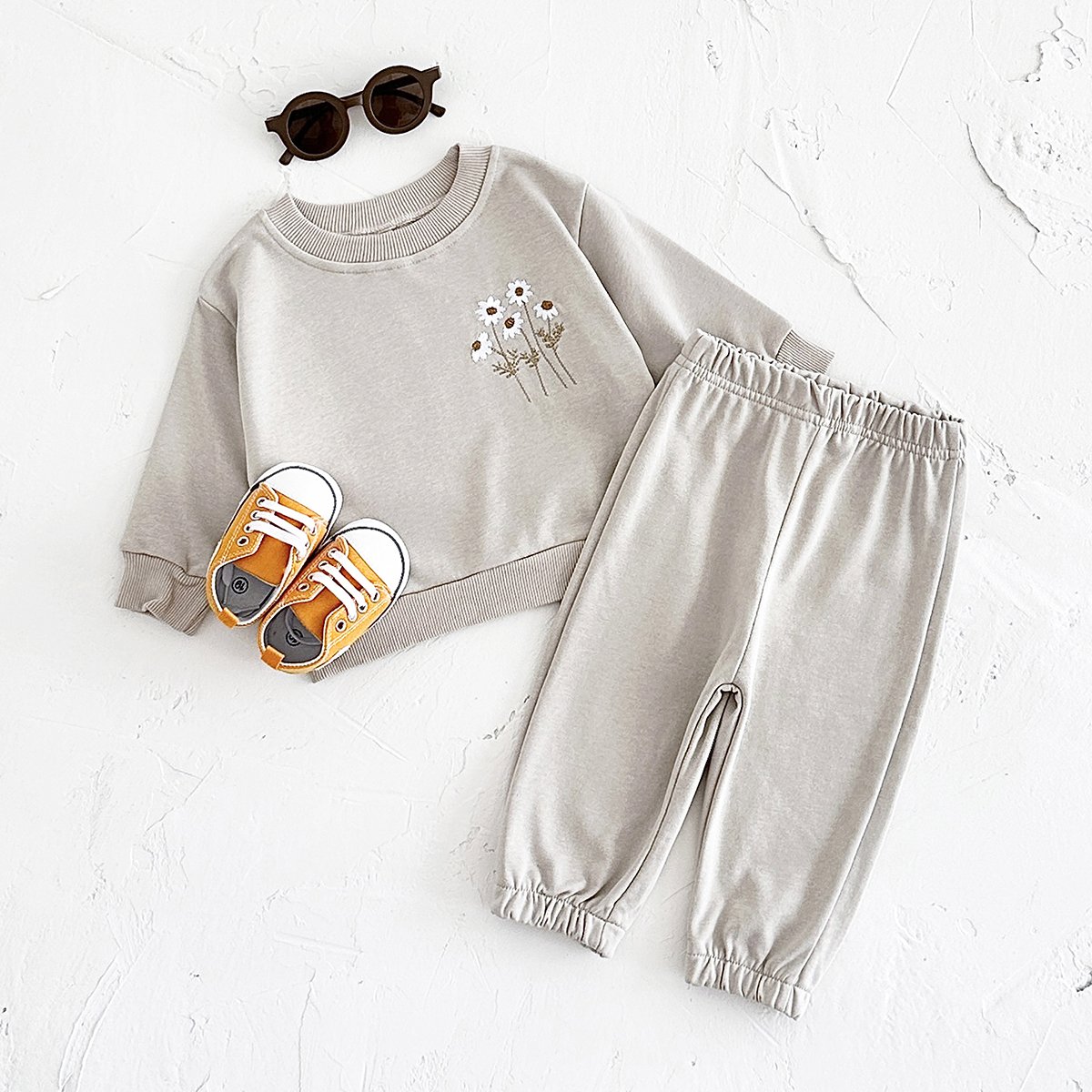 Autumn Baby Girl Magritte Embroidery Hoodie 2PCS New Born Baby Round Neck Long Sleeve Trousers Set Clothes
