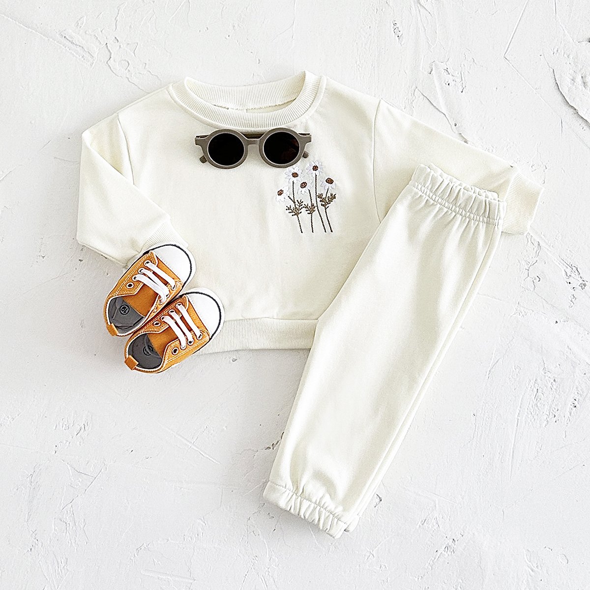 Autumn Baby Girl Magritte Embroidery Hoodie 2PCS New Born Baby Round Neck Long Sleeve Trousers Set Clothes