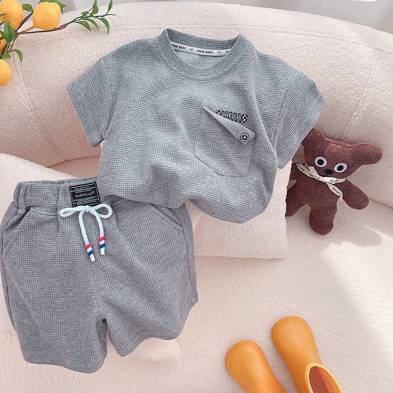 Summer New Boys Short Sleeve Suit Casual Cotton Half-Sleeve Two-Piece Set for Children Handsome