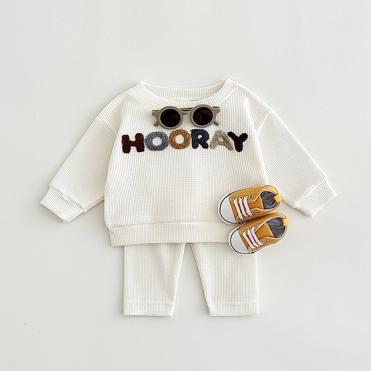 Spring Baby Boys Girls Organic Cotton Waffle Casual Clothes Set Newborn Infant Long Sleeve Top+Pants 2PCS Wholesale