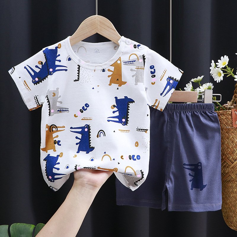 Baby Boy Summer Cute Crocodile Design T-shirt Cotton Short Clothing Two-piece Sets