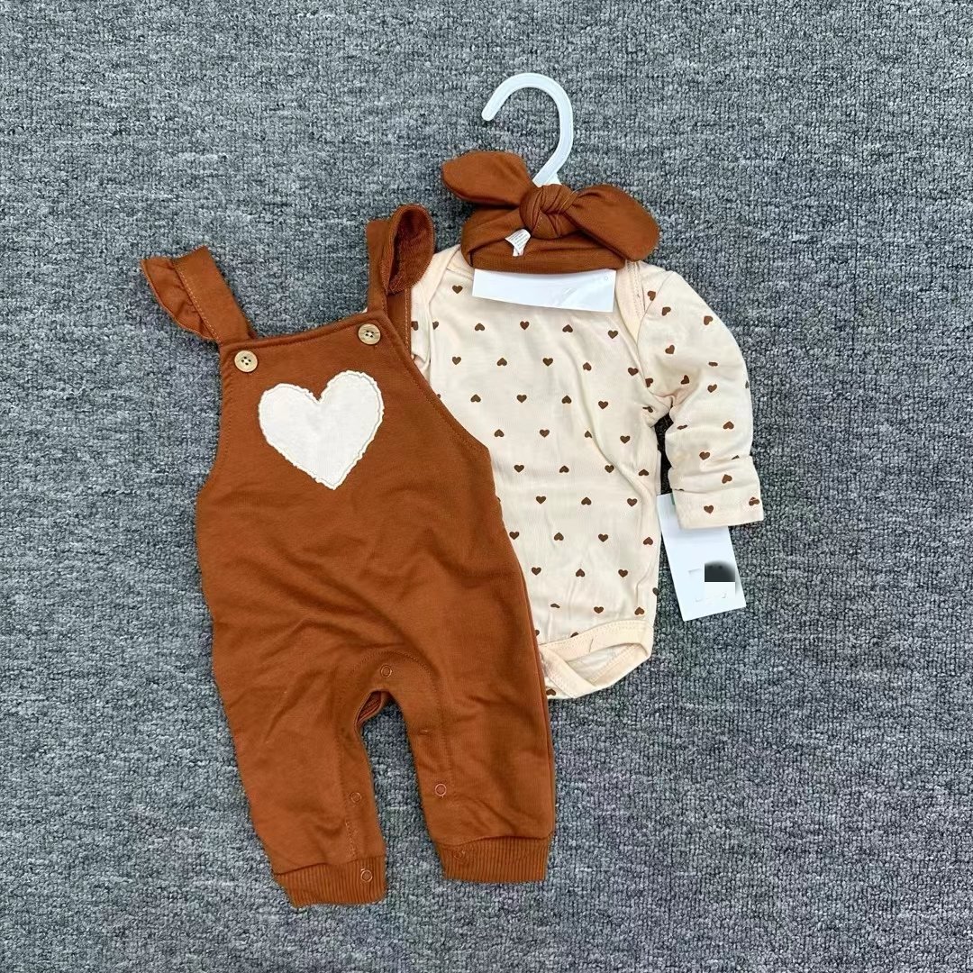 Wholesale Onesie Baby Clothes Romper Funny Printing Long Sleeve 100% Organic Combed Cotton Baby Overall Romper 3pieces Set