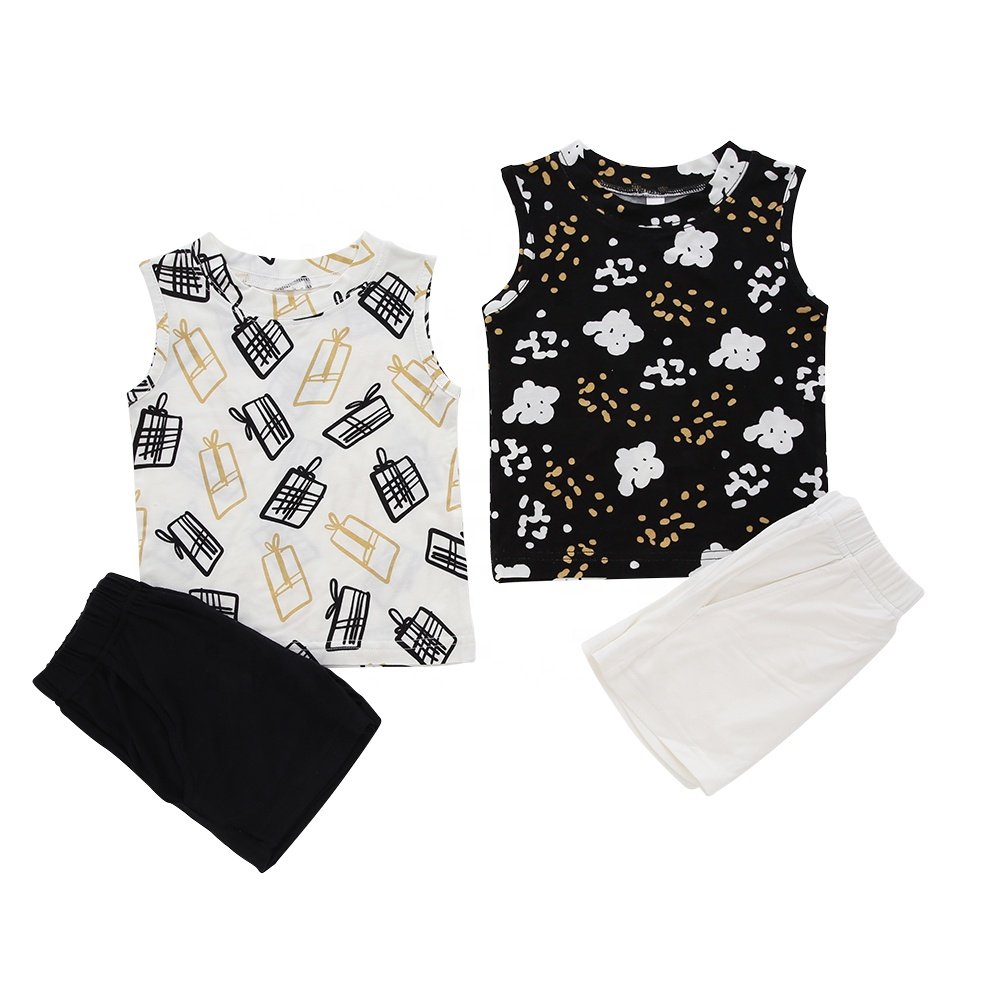 Wholesale Fashion Summer boy's Girls Clothing Sets Baby Printing Clothes Two Piece Kids Casual Sleeveless baby Clothes set