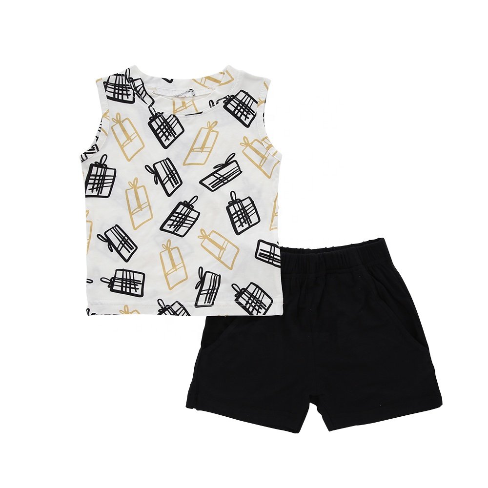 Wholesale Fashion Summer boy's Girls Clothing Sets Baby Printing Clothes Two Piece Kids Casual Sleeveless baby Clothes set