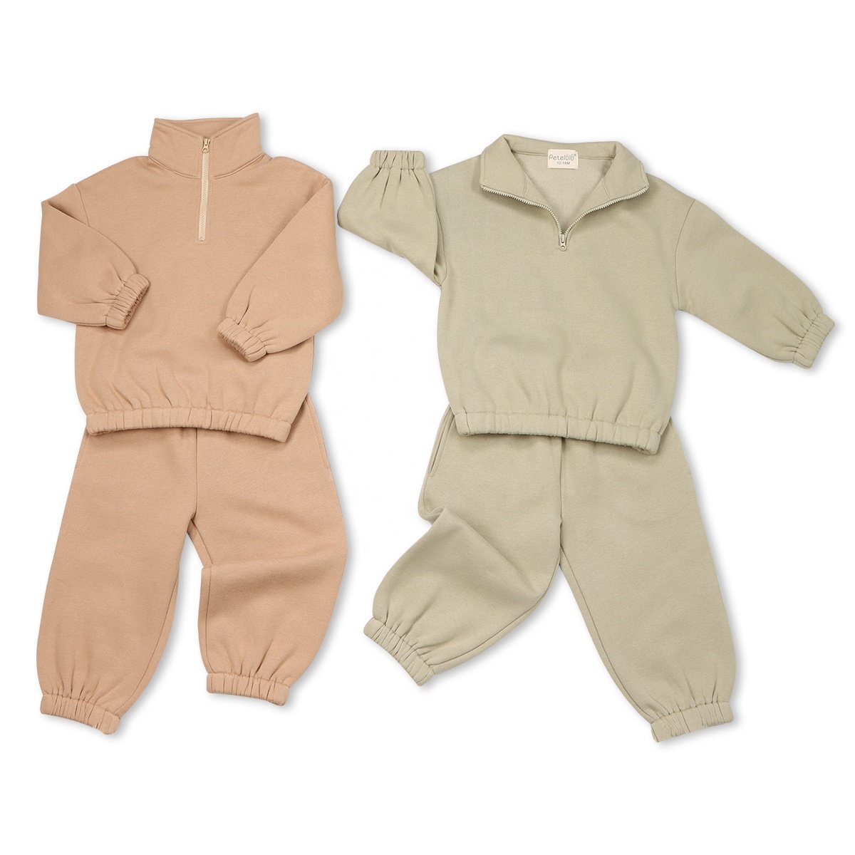 Unisex Casual Outfit for Toddler Boys Girls Momy Me Winter Kids' Wear Sweatshirt Suit with Zipper Collar 2pcs Baby Clothing Sets