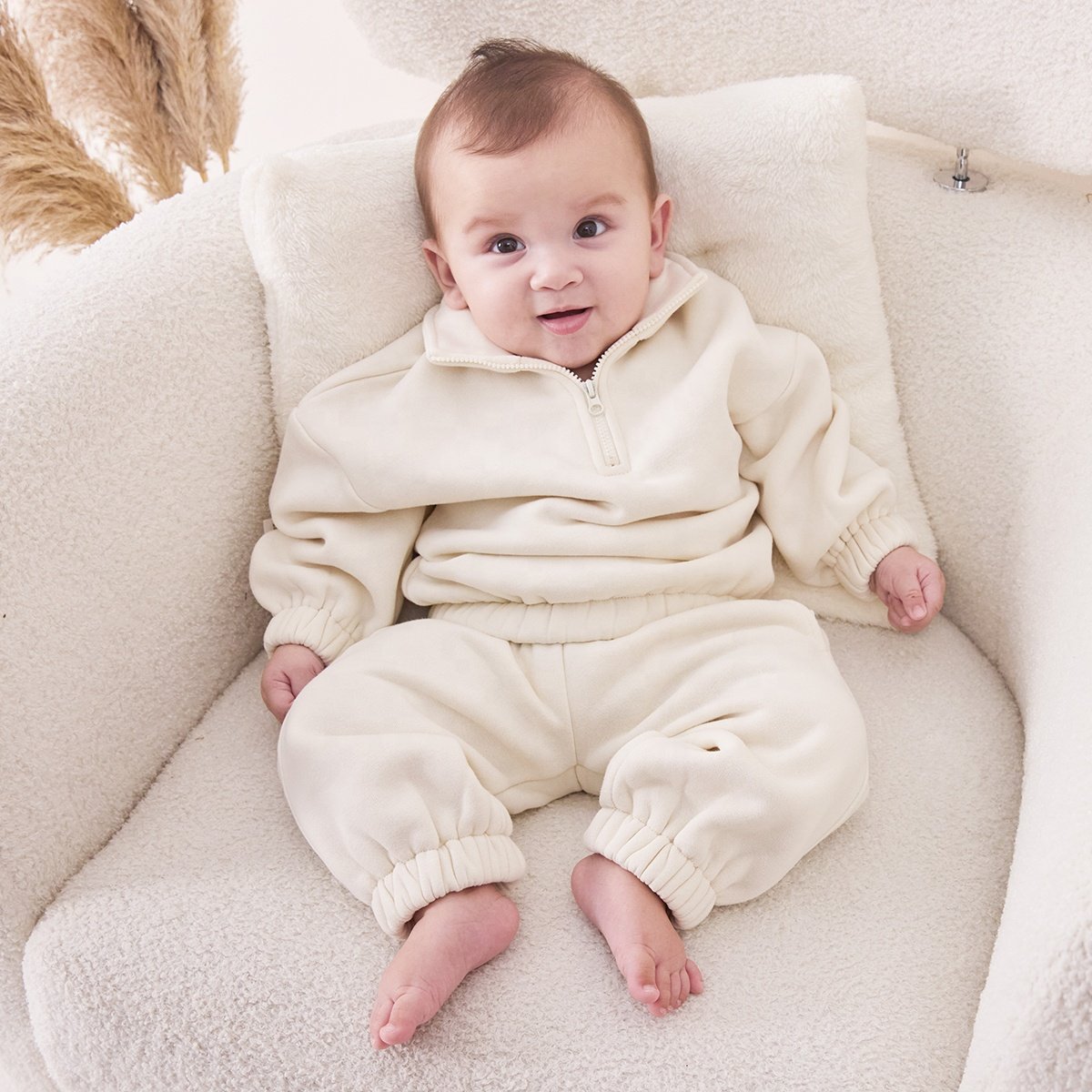 Unisex Casual Outfit for Toddler Boys Girls Momy Me Winter Kids' Wear Sweatshirt Suit with Zipper Collar 2pcs Baby Clothing Sets
